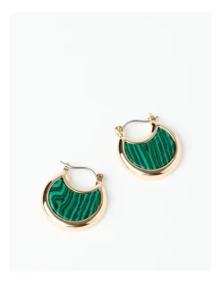 Top 10 🛒 Basque Half Moon Malachite Mini Hoop Earring In Gold ⭐