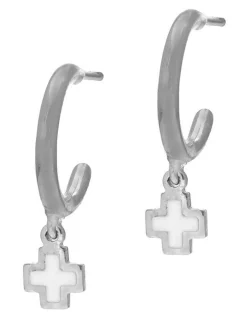 Cheapest 🔔 Mocha Tiny Shiny Earrings W/ Enamel Cross Silver 🎁