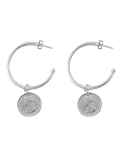 Buy 😀 Mocha Open Hoop Studs Token Coin Silver Hoop Earrings 🎁