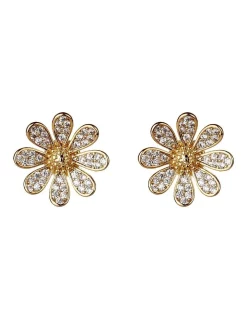 New ✨ Gregory Ladner Daisy Cubic Zirconia Gold Stud Earrings 🌟