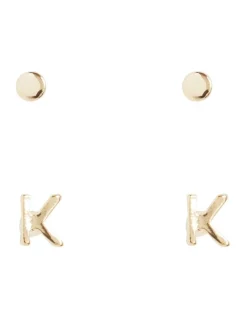 Promo 💯 Seed Heritage Initial 'K' Stud Earring 2 Pack In Gold 👏