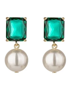 Outlet 🎁 Gregory Ladner Emerald Cut Stone With Pearl Drop In Green 🤩