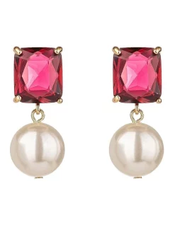 Brand new ⭐ Gregory Ladner Emerald Cut Stone With Pearl Drop In Fuchsia ⭐
