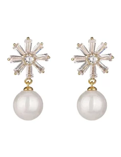 Cheapest 👍 Gregory Ladner Starburst Cubic Zirconia And Pearl Drop Earring In Gold 🧨