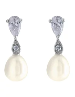 Best Sale ❤️ Pure Elements Dainty CZ & Pearl Drop Earring In Silver 🎁