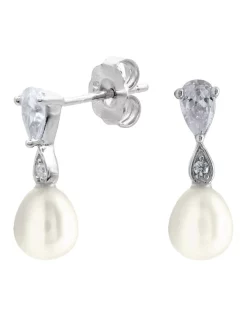 Best Sale ❤️ Pure Elements Dainty CZ & Pearl Drop Earring In Silver 🎁 -Cheap Earrings Shop unnamed file 623