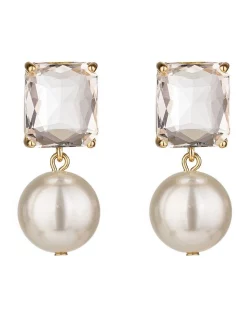 Promo 😍 Gregory Ladner Emerald Cut Stone With Pearl Drop Earrings In Gold 🥰