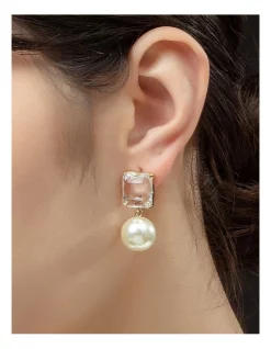 Promo 😍 Gregory Ladner Emerald Cut Stone With Pearl Drop Earrings In Gold 🥰 -Cheap Earrings Shop unnamed file 678