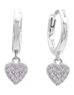 Deals 👍 Pure Elements Dainty CZ Heart Huggies In Silver 😉