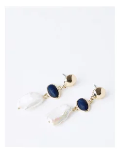 Deals ✔️ Trent Nathan Statement Pearl & Stone Drop Earring In Blue ✨