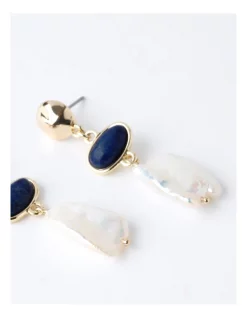 Deals ✔️ Trent Nathan Statement Pearl & Stone Drop Earring In Blue ✨ -Cheap Earrings Shop unnamed file 749