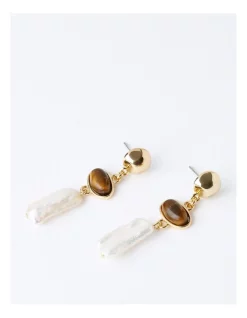 Outlet 🎁 Trent Nathan Pearl & Tiger's Eye Stone Drop Earring In Pearl ✔️