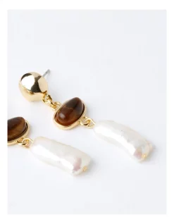 Outlet 🎁 Trent Nathan Pearl & Tiger's Eye Stone Drop Earring In Pearl ✔️ -Cheap Earrings Shop unnamed file 770