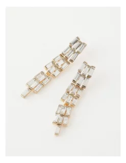 Wholesale 👏 Wayne Cooper Tiered Baguette Gold/Clear Drop Earring 👏