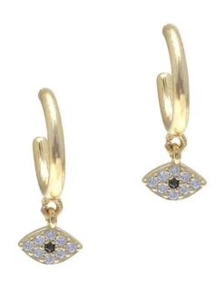 Cheap 😍 Mocha Tiny Shiny Evil Eye Cubic Zirconia Gold Huggie Earrings 🔥