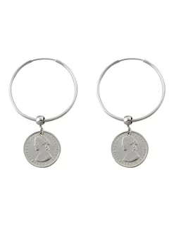 Best Sale 🧨 Mocha Australian Token Coin Silver Hoop Earrings ✨