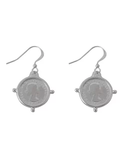 Best Pirce ✨ Mocha Hook Compass Frame Threepence Silver Drop Earrings 🤩