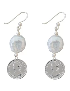 Best Pirce 🛒 Mocha Token Earrings W/ Small Keshi Pearl Silver ⌛