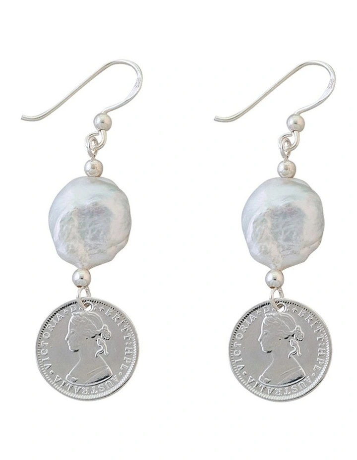 Best Pirce π Mocha Token Earrings W/ Small Keshi Pearl Silver β 3 Best Pirce π Mocha Token Earrings W/ Small Keshi Pearl Silver β